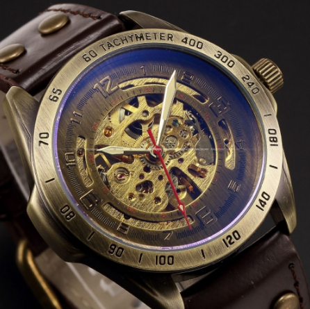 luxury-mens-bronze-skeleton-leather-wrist-watch